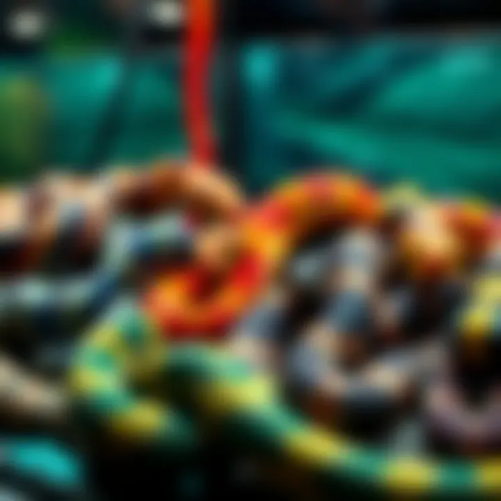 A variety of snake breeds in a vivarium, showcasing their unique colors and patterns