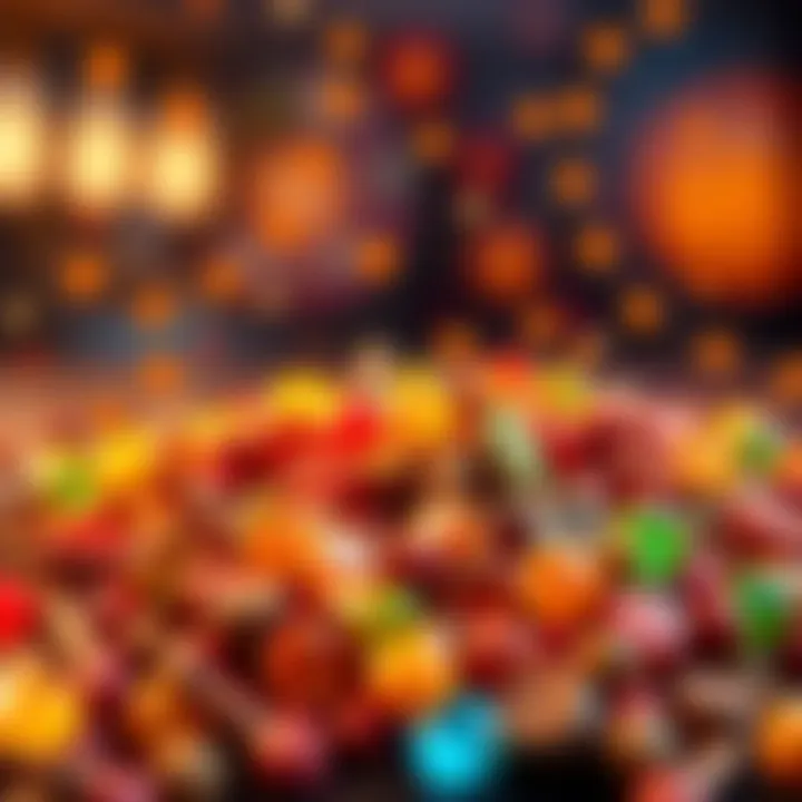 A vibrant display of colorful spice drops in various shapes and sizes, symbolizing excitement and new experiences, set against a lively background.