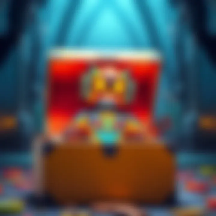 A vibrant Toybot skin displayed inside an open loot box, showcasing its unique design and rarity in a gaming environment.