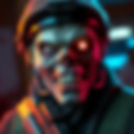 A detailed view of the Zombie Operator character, showcasing vibrant colors and intricate design features after the coloring phase