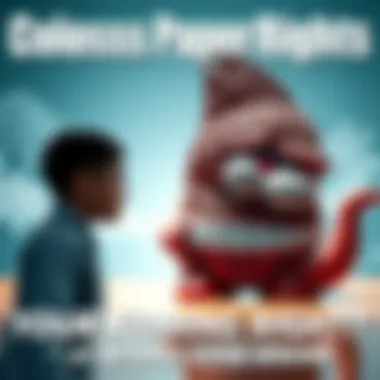 A humorous scene showing a person looking disappointed at a large Colossus paper weight as a wish gone wrong.