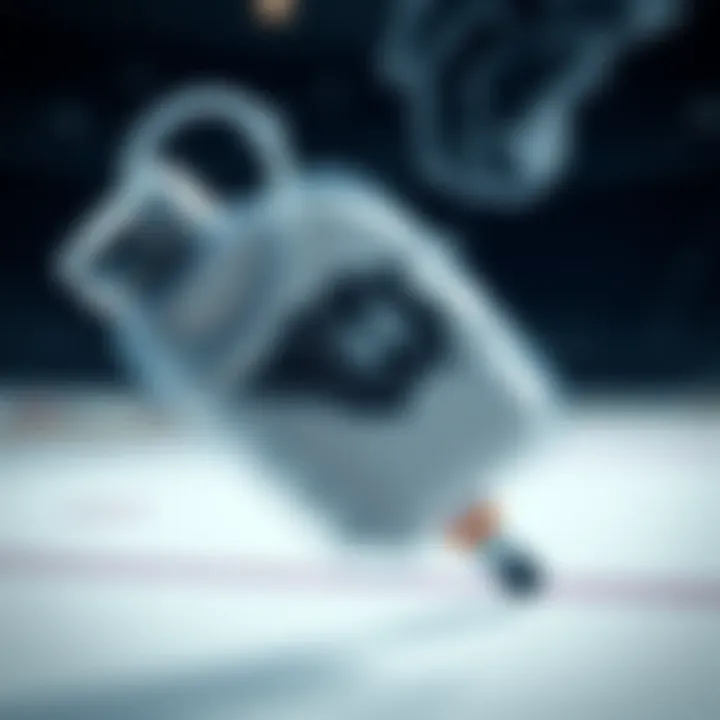 A close-up of a hockey skin featuring a colostomy bag design, showcasing the integration of sports themes with medical equipment.