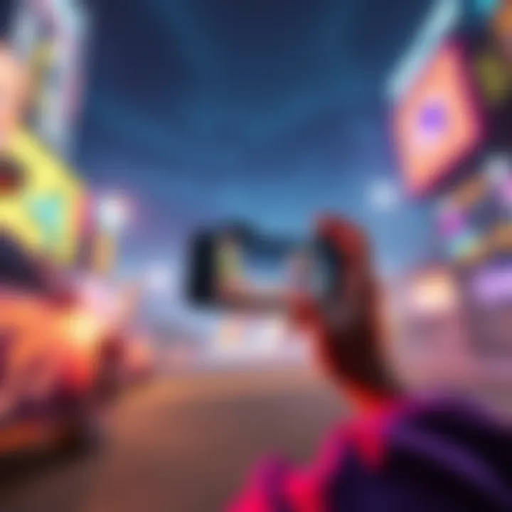 A gamer using Colt's photo mode to capture stunning visuals in a vibrant game environment.