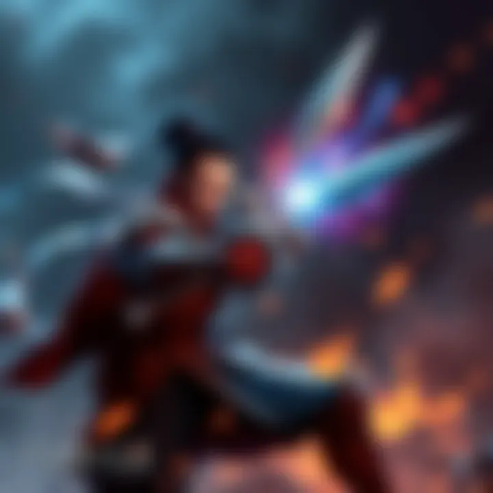 Combat in New Fable Games A character in armor engages in a dynamic battle scene with magical effects in New Fable Games.