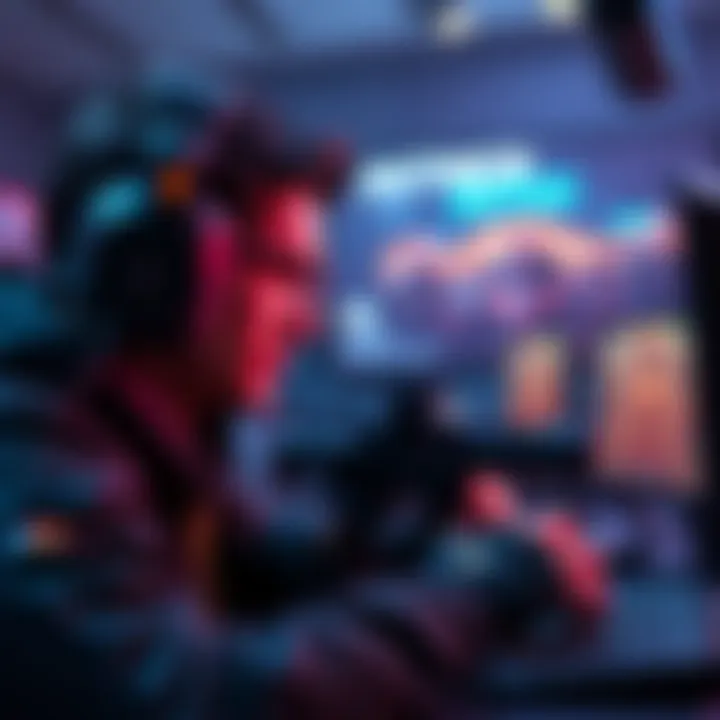 Combat Awareness in Gaming A gamer focused on the screen, strategizing while engaging in combat, with team status indicators on display.