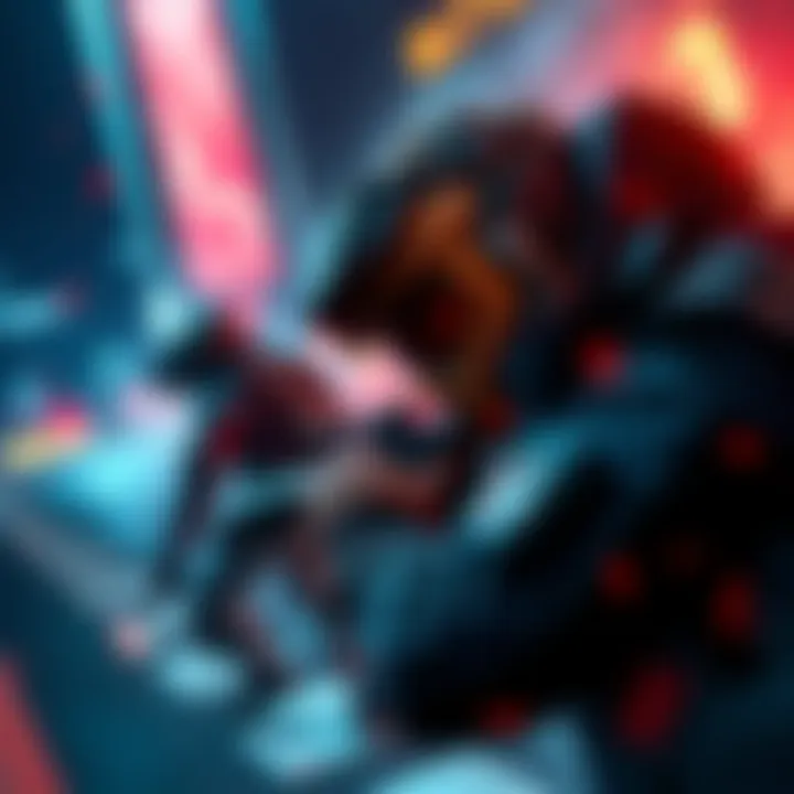 A player engaged in combat, focused on the action with no HUD elements visible, surrounded by dynamic lighting and effects.