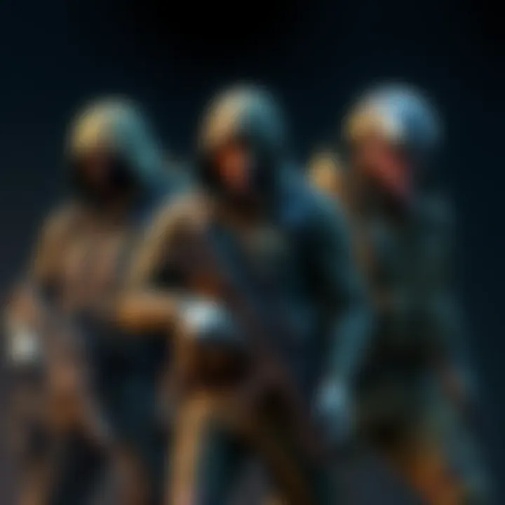 Three characters in military fatigues showcasing different styles of combat uniforms