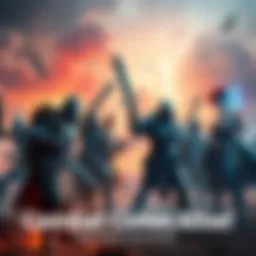 Exciting Combat Gameplay Announcement A group of diverse warriors preparing for battle in a vibrant game setting, showcasing weapons and armor