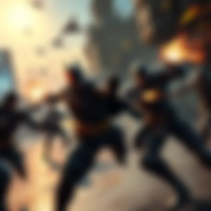 Action-packed video game combat scene A character engages in fast-paced combat with multiple enemies, showcasing advanced fighting techniques inspired by Arkham-style mechanics.
