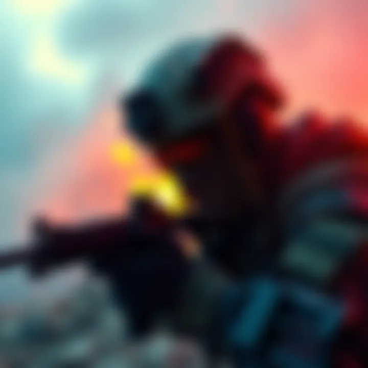 A soldier carefully scanning a combat zone for hidden snipers, with a focus on tactical awareness and visibility strategies.