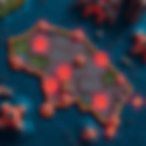 A detailed map showing the specific area in the game where a combo deal delivers 36 damage, with highlighted spots for strategy sharing.