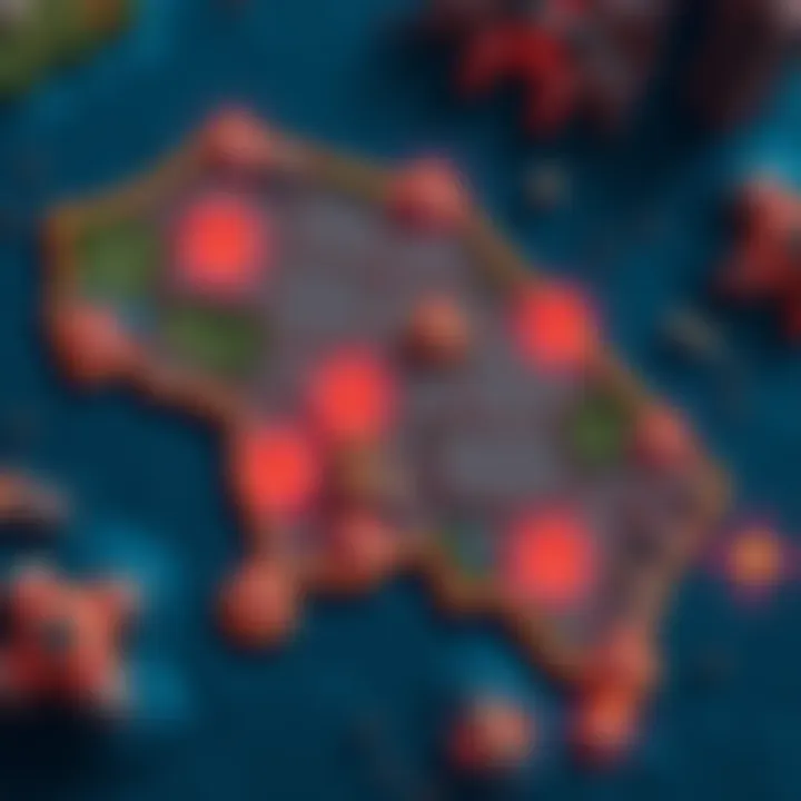 A detailed map showing the specific area in the game where a combo deal delivers 36 damage, with highlighted spots for strategy sharing.