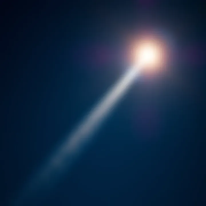 A bright comet traversing a starry night sky, symbolizing Comet META's arrival, with a faint glow and a tail trailing behind it.