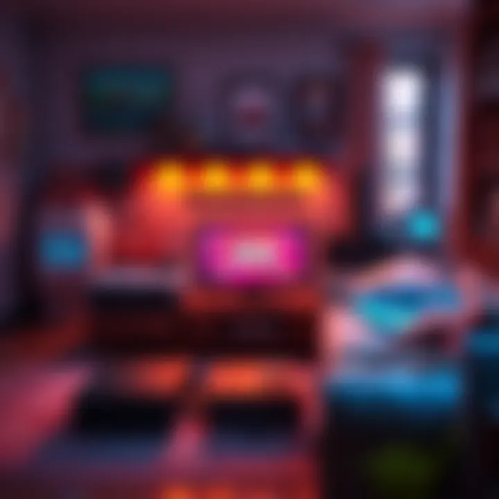 Comfort Games Collection A cozy living room setting with a variety of classic video game consoles and games displayed, showing nostalgic comfort games from different eras.