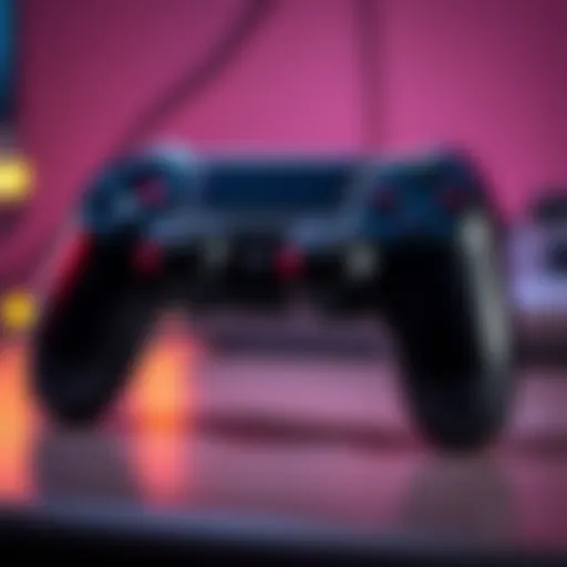 Comfortable PS4 Controller for Gamers A close-up of a PS4 controller with padded joysticks and buttons, designed for comfort while gaming, placed on a table with a soft light