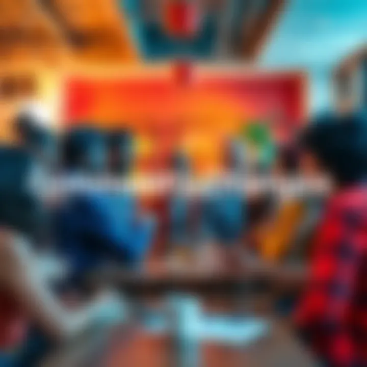 A group of diverse people discussing and sharing ideas about upcoming community changes in a lively setting.