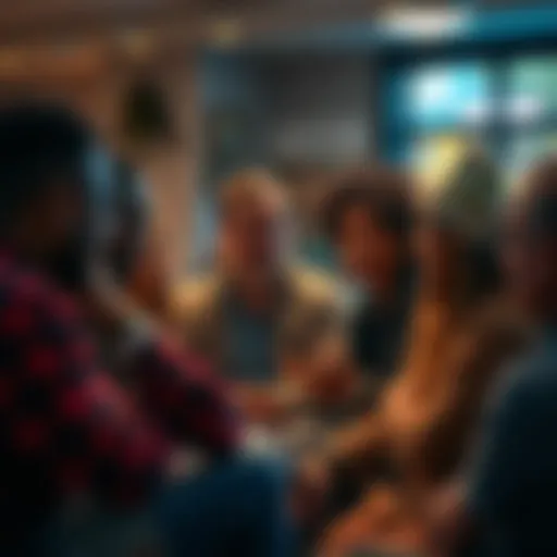 A group of diverse people engaging in conversation, sharing ideas and perspectives about an interesting topic.