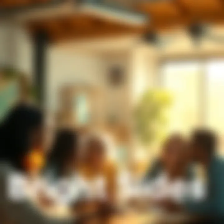 People sharing thoughts in a community setting A group of diverse people discussing and sharing positive ideas in a warm environment