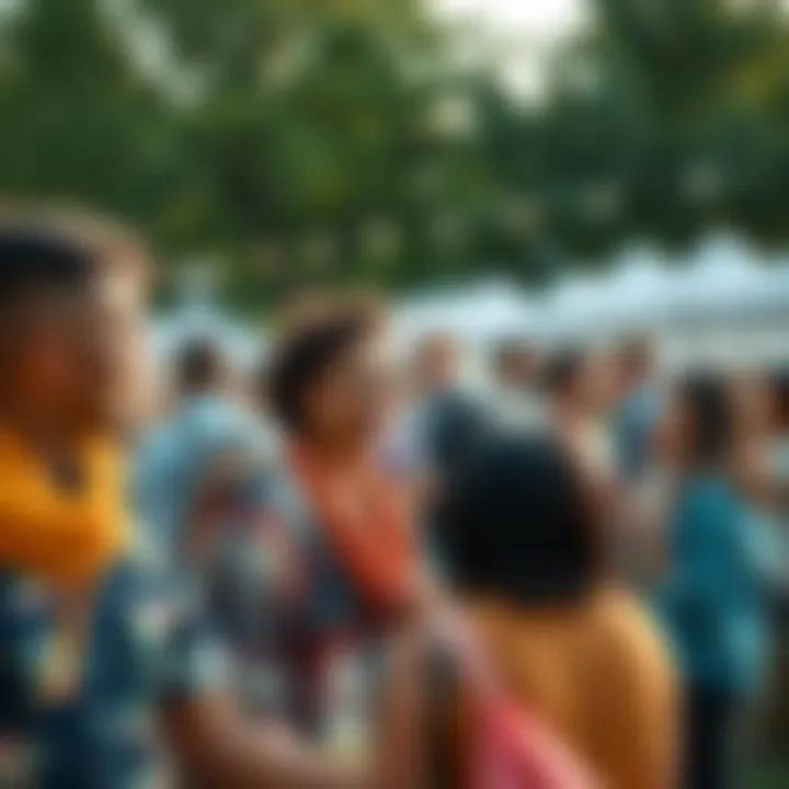 Community members engaging in activities A group of diverse community members participating in a lively outdoor event, sharing ideas and enjoying each other's company.