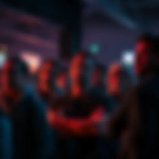 A group of people gathered, looking worried and discussing their anticipation for a release without any teasers.