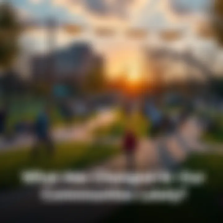 A bustling park with people engaging in various activities, showcasing recent community interactions and developments.