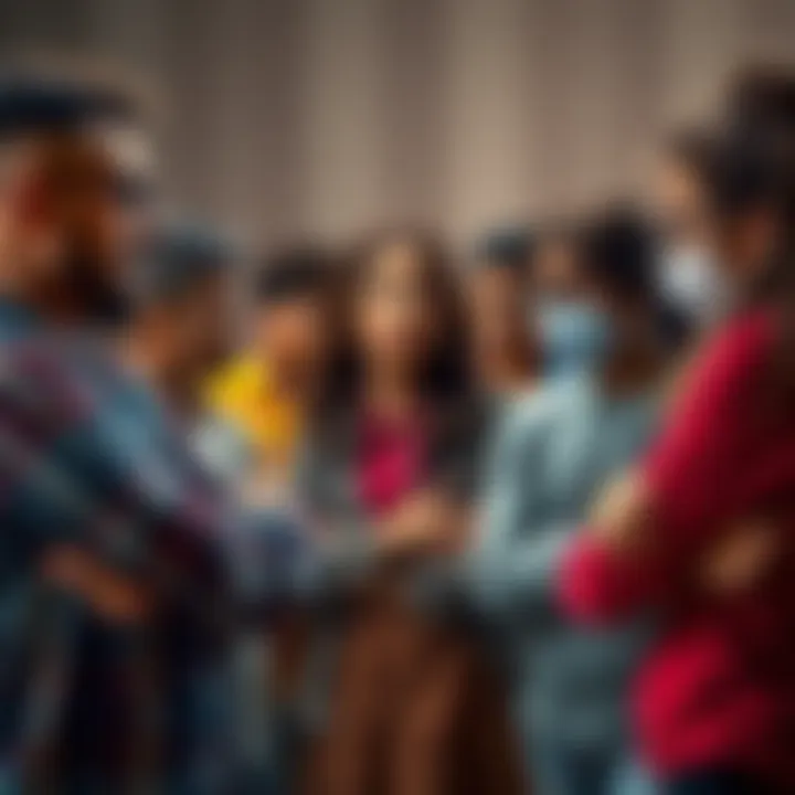 A group of people arguing with crossed arms and frustrated faces, resembling a heated discussion in a community setting.