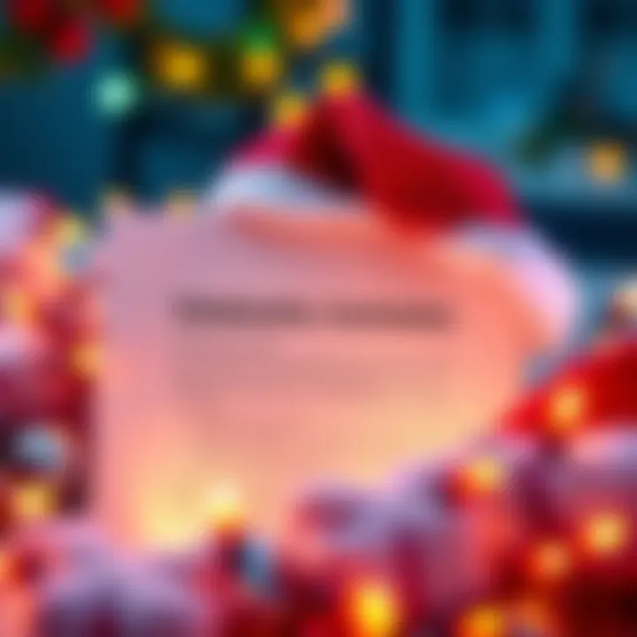 Community contracts with Santa Claus mention A community contract document humorously including a mention of Santa Claus, surrounded by festive decorations like Christmas lights and a Santa hat.