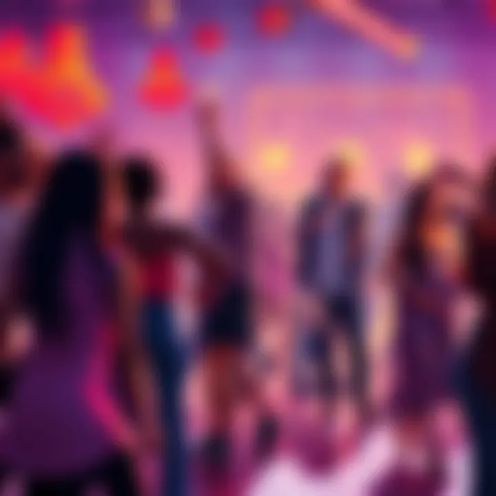 Group of people dancing together A lively scene of community members dancing joyfully and engaging with each other in a festive atmosphere