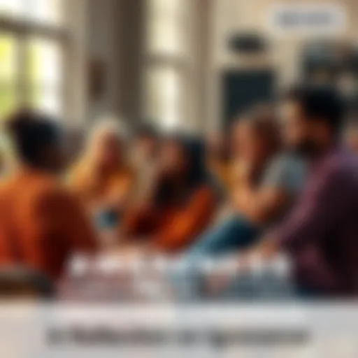 People engaging in community discussions A diverse group of people sitting together, sharing ideas and discussing community issues, representing awareness and change.