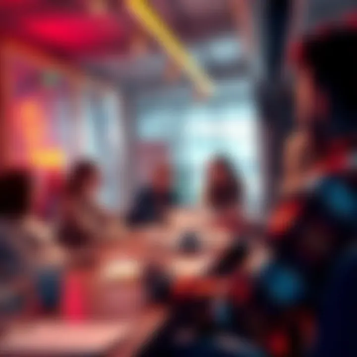 People engaging in a collaborative meeting at the new base of operations, discussing community projects.