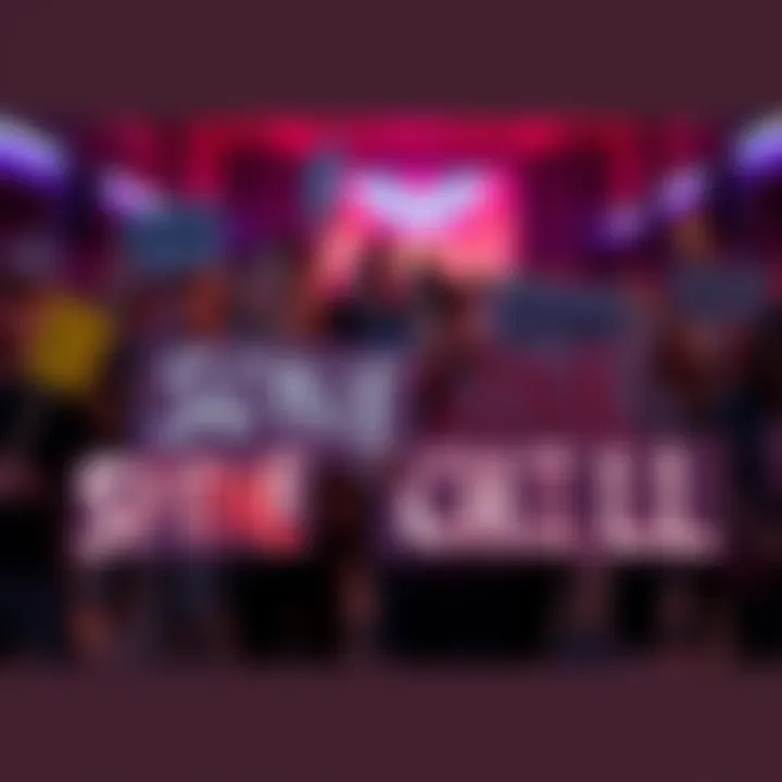 A group of fans holding signs to revive the Spine Chill feature, showing their support in a lively community gathering.