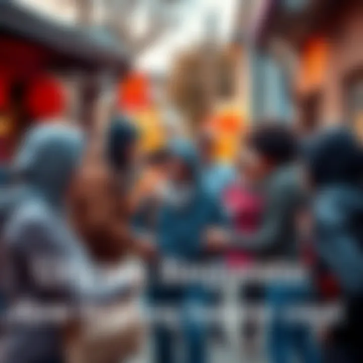 A group of people in a neighborhood working together to support someone in need, showcasing kindness and unity.