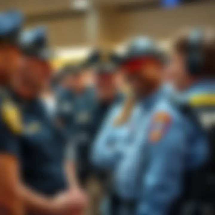 People laughing with police officers A group of people sharing a laugh with police officers at a community event, showcasing friendly interactions and humor in law enforcement.