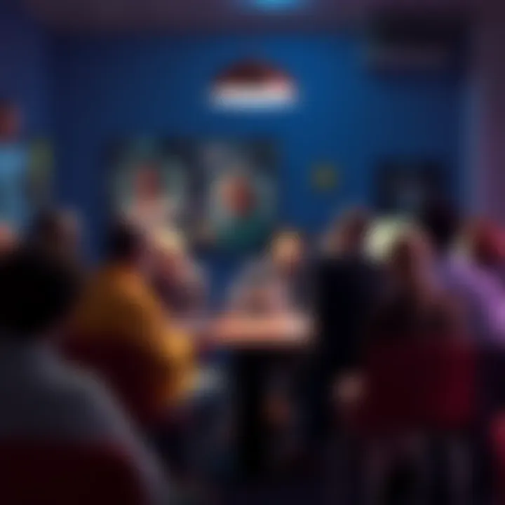 A group of people discussing solutions to the DeMat bums issue at a community meeting