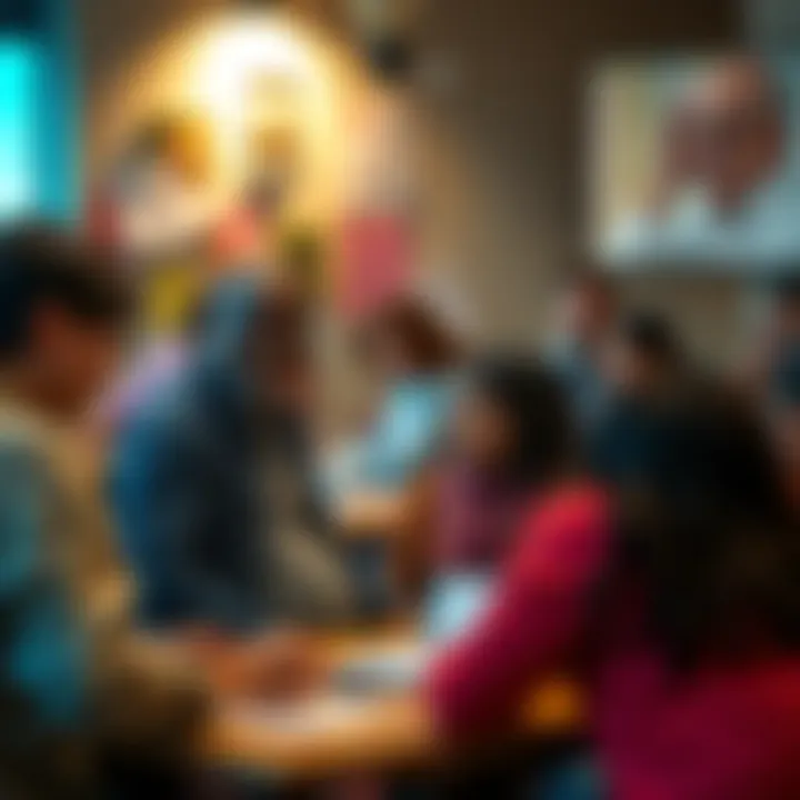 A group of people expressing concerns about limited resources at a community meeting