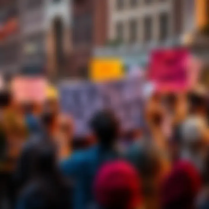 A diverse group of people holding signs at a rally, with one sign reading 'Don't Shoot!' reflecting their call for peace and mental health awareness.