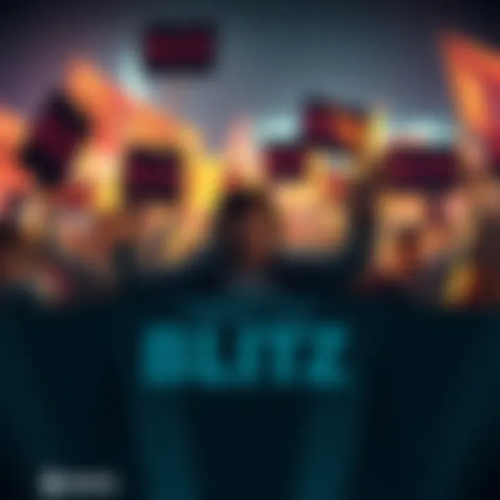 A group of gamers holding banners and signs supporting the game Blitz, showing unity and determination to preserve it.