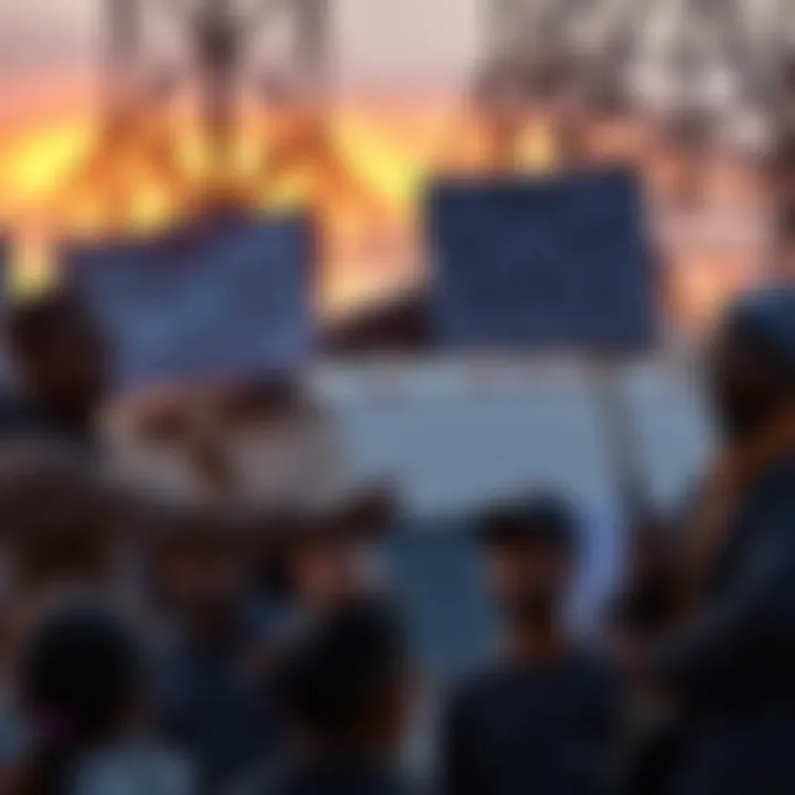 Local residents gather to express their concerns and call for justice after a theft incident, holding signs and showing solidarity.