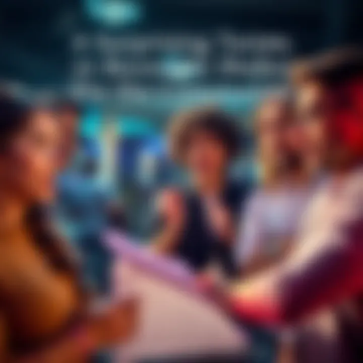 A group of people discussing recent news in a community setting, showing expressions of surprise and concern.