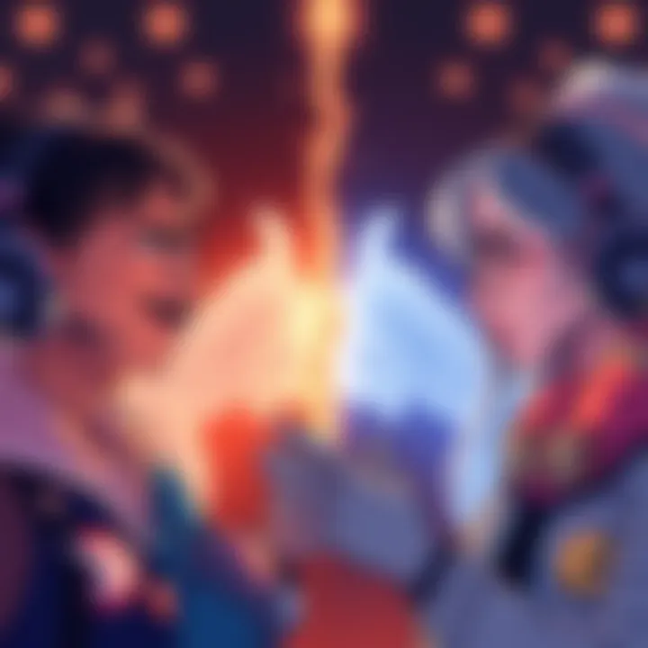 Illustration showing two divided groups of gamers discussing Mercy and Kiri nerfs, with contrasting emotions in their expressions