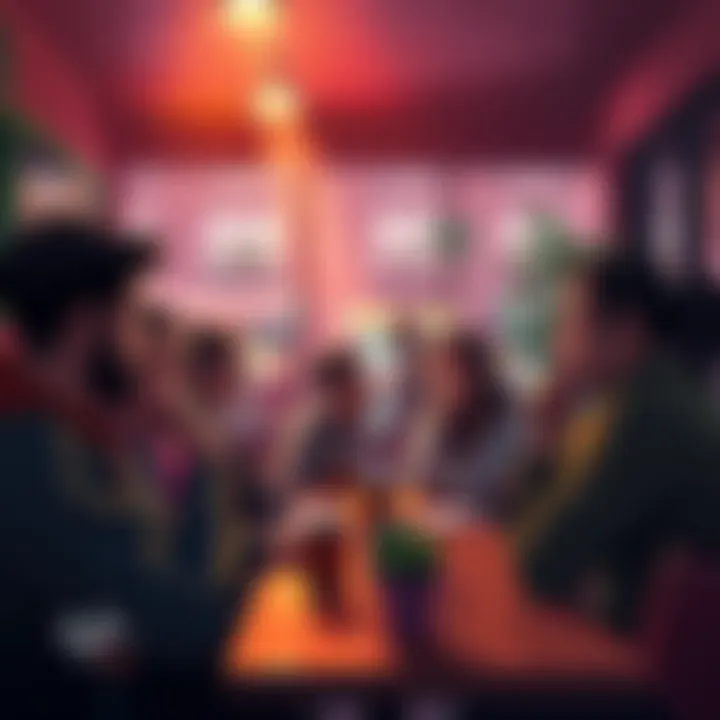 A group of people discussing their opinions about Requiem at a local cafe, with some showing excitement and others expressing concerns.