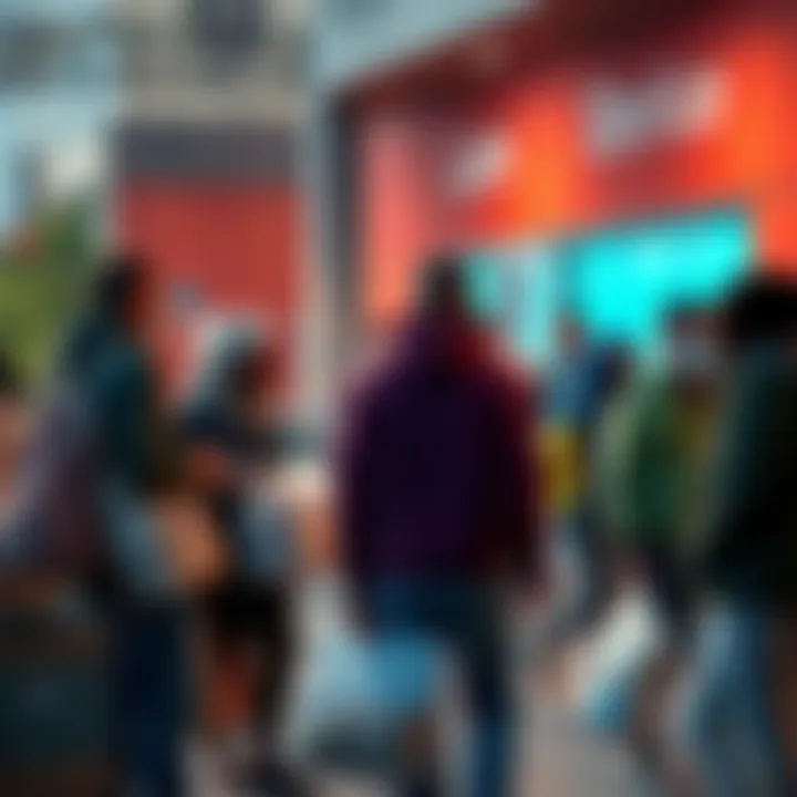 People gather to share leftover items and resources after a security breach, showcasing community support and collaboration