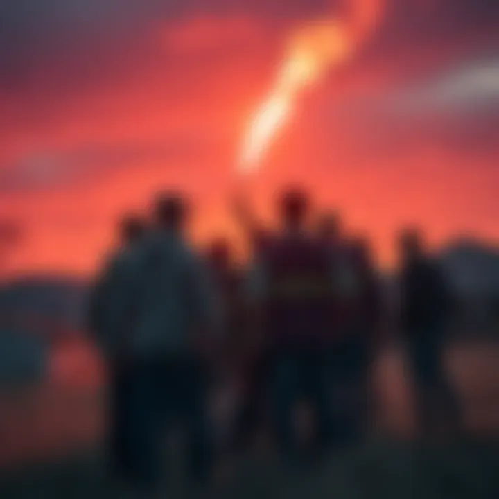 A group of residents gathers together to assist during an emergency after spotting a flare in the sky, showing their solidarity and courage.