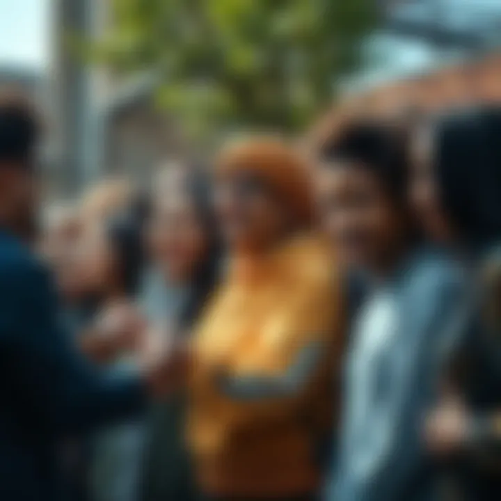 A group of diverse people gathering together, showing signs of support and unity, encouraging each other to take action for community improvement.