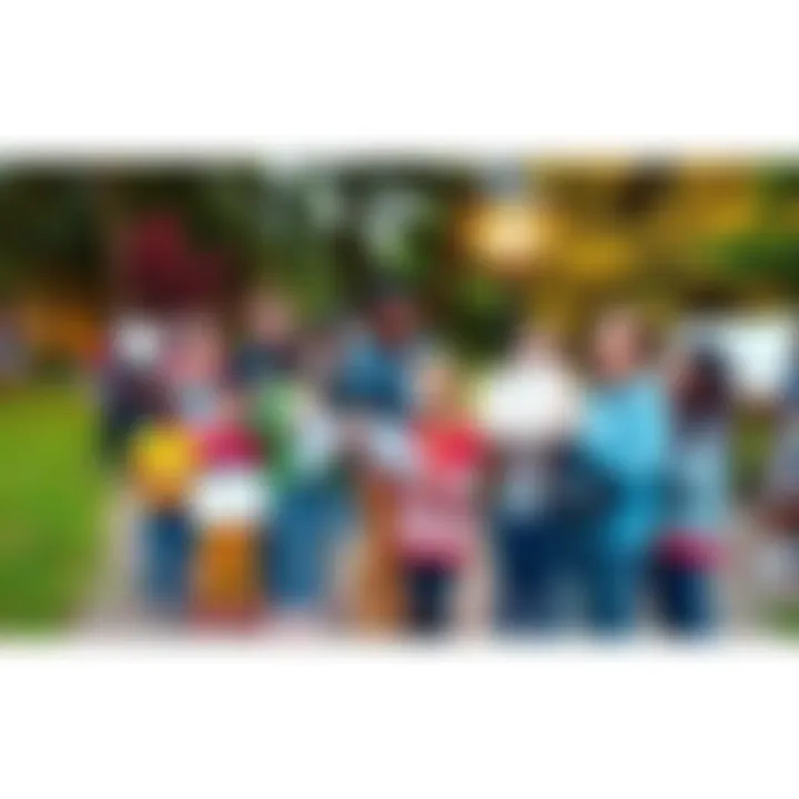 A group of people come together in a park, holding signs and sharing resources to help those in need during tough times.