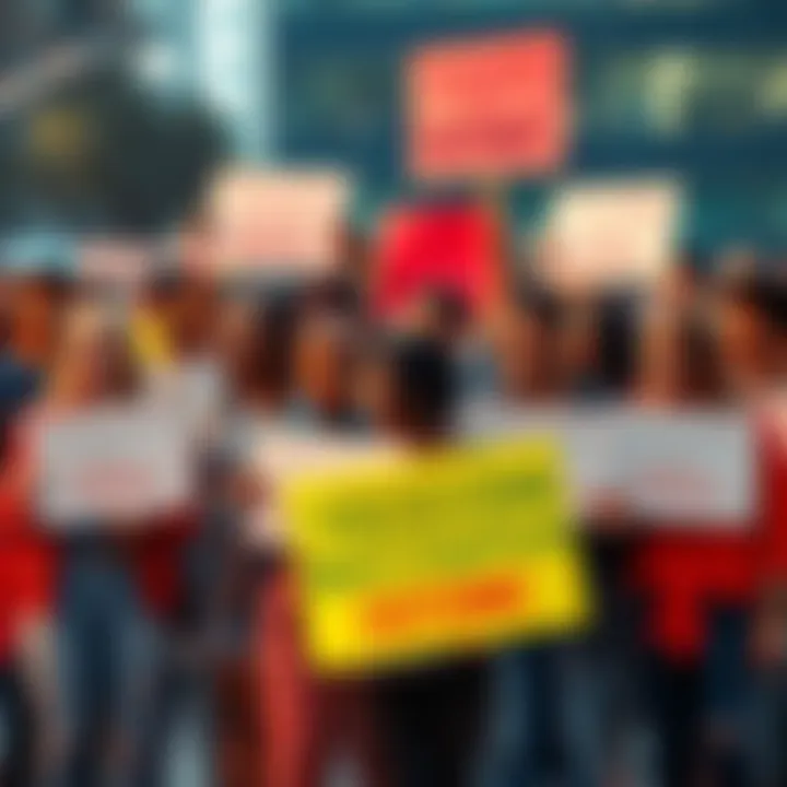 Community Support for Cybercrime Defense A group of diverse community members gather together holding signs supporting cybercrime investigation teams and police efforts, emphasizing unity for online safety.
