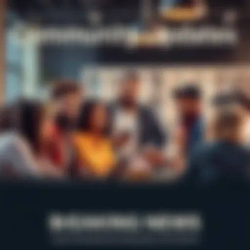 A group of diverse people discussing news and updates in a community setting