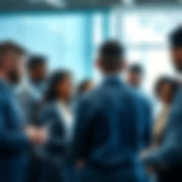 A diverse team of professionals brainstorming innovative strategies in a modern office setting