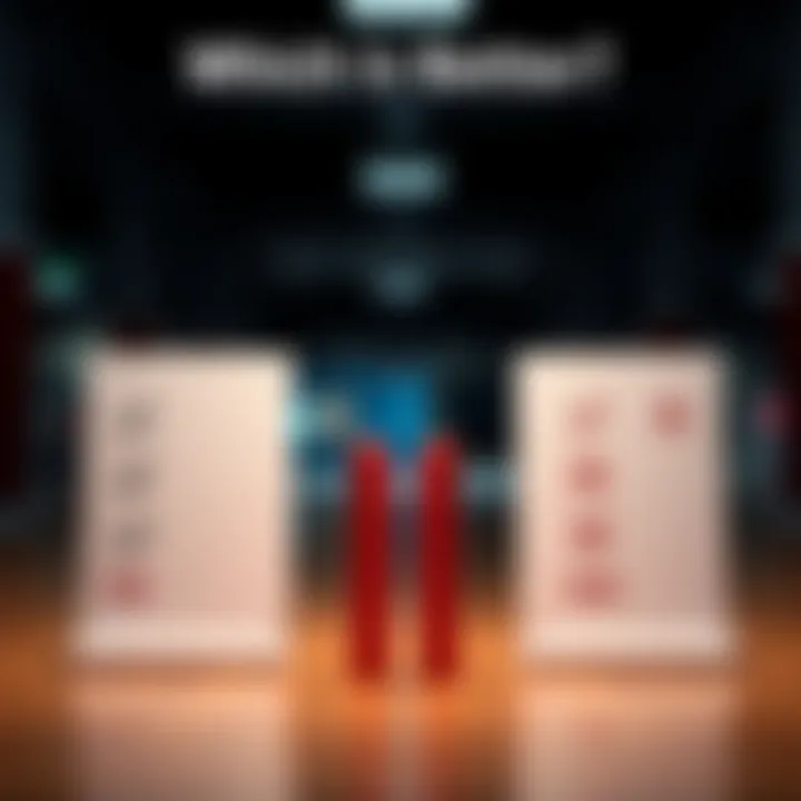 Comparison of Options A side-by-side view of two different choices with checkmarks and x marks to indicate pros and cons