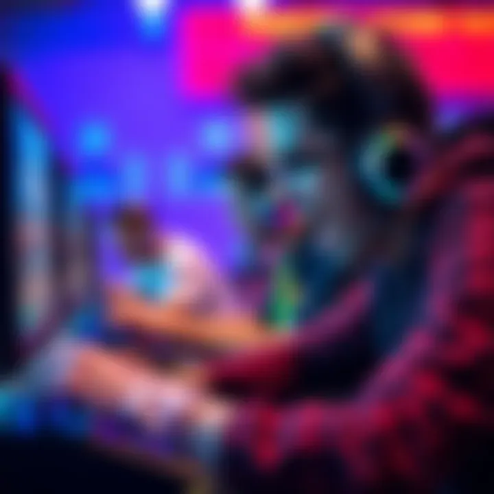 A gamer intensely focused on a screen while competing against Levinho, showing excitement and concentration.